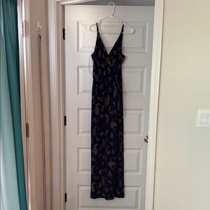 Elegant Navy Blue Paisley Maxi Dress